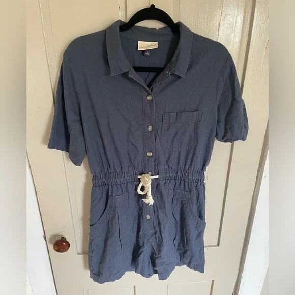 Universal Thread Linen Women's Blue Romper Flowy Comfy Summer Spring Nautical - Picture 3 of 10